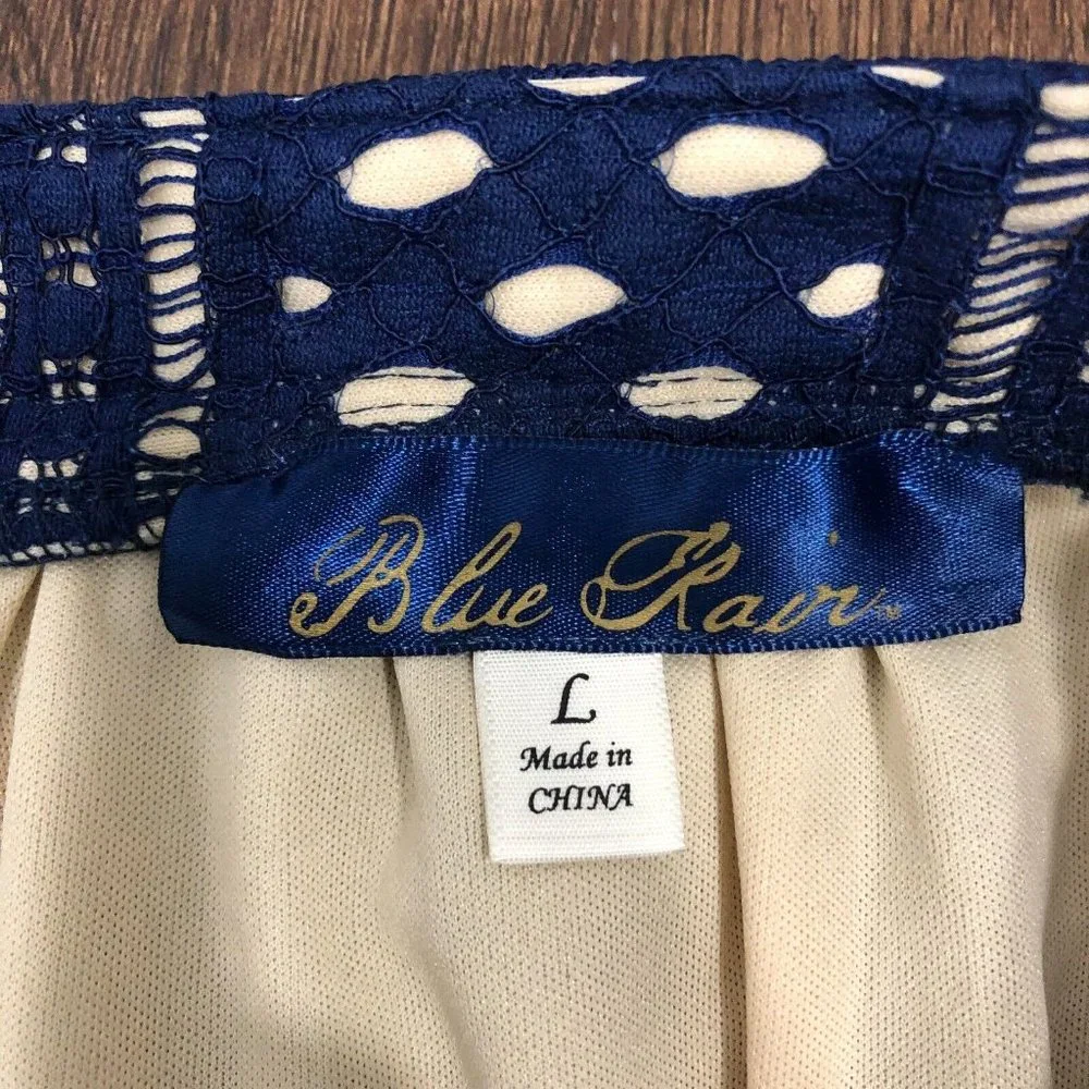 Blue Rain Rair Sz L Blue Floral Lace Outer Design Back Zip Knee Length Skirt - Picture 6 of 9